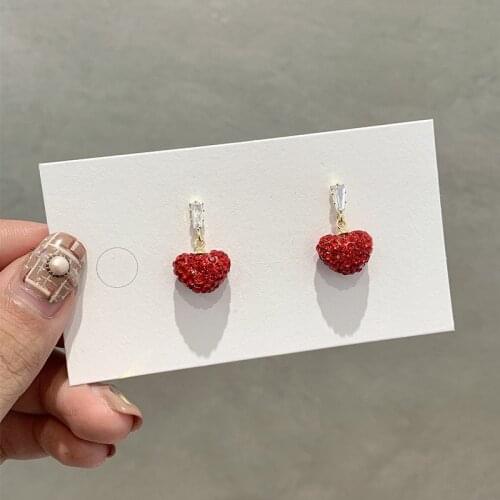 2021 New Arrival Fashion Contracted Korean Sweet Trendy Women Dangle Earrings Elegant Heart Crystal Temperament Fine