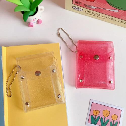 50pcs Sequins Transparent Coin Purse Lipstick Bag Girl Kawaii Pink Key Chain Wallet Card Holder Hasp Clear Pvc Mini Bags