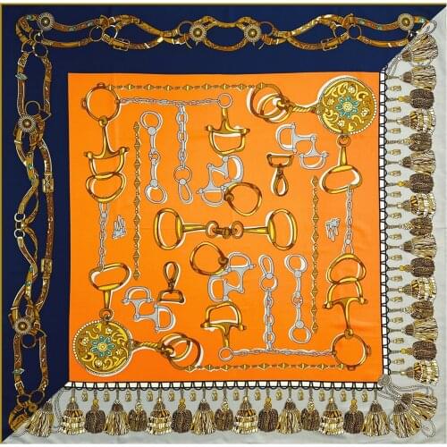 90cm Luxury Rope Tassels Twill 100% Silk Scarf Brand Hijab Scarf New Design Hand Rolled Edges Foulard Square Scarves Women Shawl