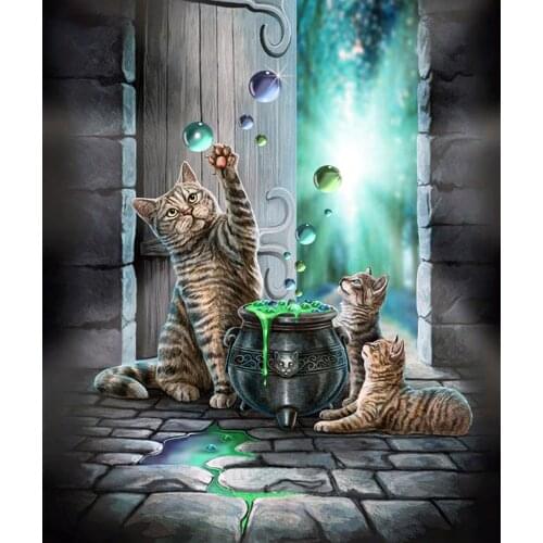 Diamond Paintings Full Drill Round Three Cats Mosaic Art Paint with Diamonds Cross Stitch Kit Embroidery Sticker Decoration Home