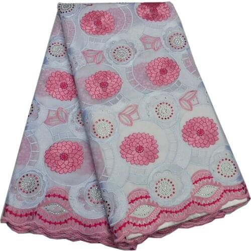 Free shipping (5yards/pc) high qualilty embroidered Swiss voile lace pink and white African cotton lace fabric for dress CLP226