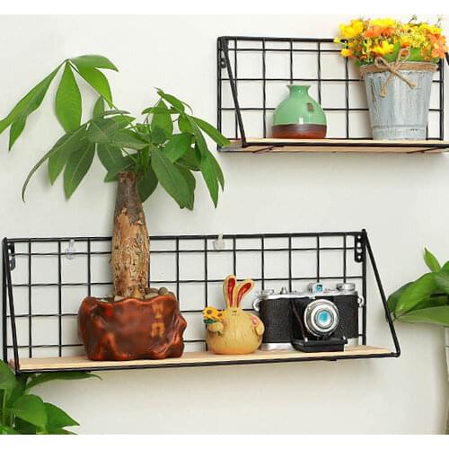Black Wall Mounted Hang Rack Wire Shelf Storage Organizer Holder For Kitchen Living Room Home Office Decor Iron wood 1PC