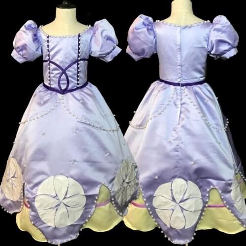 Kids Cosplay Costume Princess Sofia Purple Elegant Ball Gown For Little Girl Halloween Birthday Party Dress