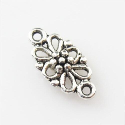 40Pcs Antiqued Silver Color Oval Flower Charms Pendants Connectors 8x16mm