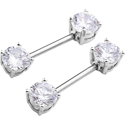2 Pieces Cubic Zirconia CZ Crystal Nipple Rings-Nipple Barbell Body Piercing Jewelry 10mm