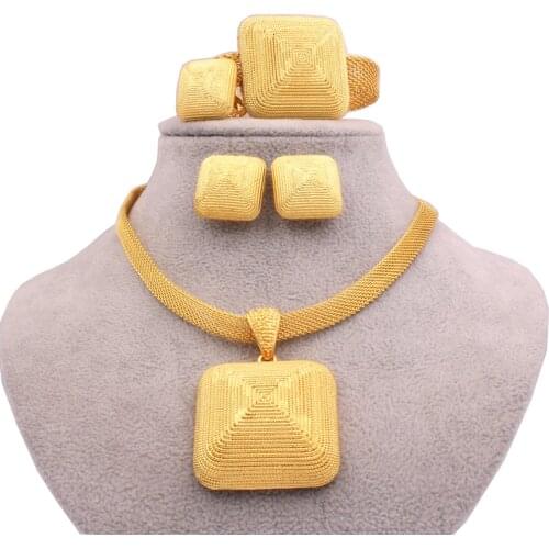 Jewelry sets for Women Dubai 24K gold color India Nigeria wedding gifts necklace earrings Bracelet ring set Ethiopia jewellery