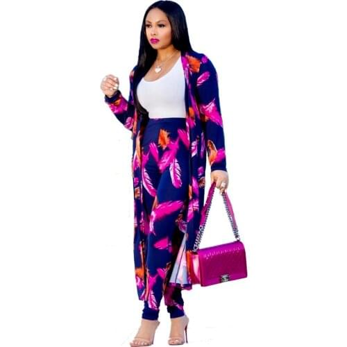 Summer 2 Piece Set Women Cardigan Long Trench Tops And Bodycon Pant Suit Casual Clothes Boho Sexy Two Piece Outfits 2021