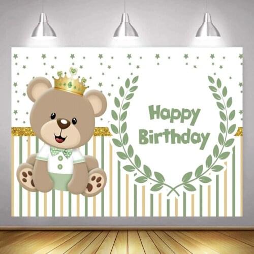 Cute Newborn Baby Shower Bear Photo Background One Birthday Kids Family Party Cake Table Decor Backdrops Vinyl