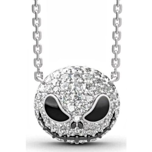 Fashion Drop Oil Full Rhinestones Skull Necklace Cute Charms Demon Set Creative Stud Earrings Ring For Jewelry Shine For Women