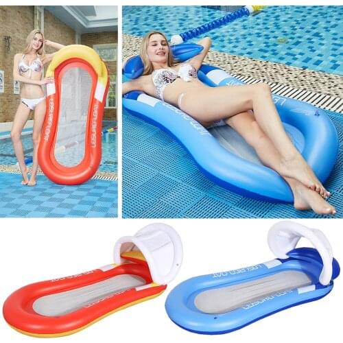 PVC Inflatable Floating Bed Water Game Lounge Portable Swim Ring Chair Air Mattress with Sunshade Pool Accessories Sleep Cushion