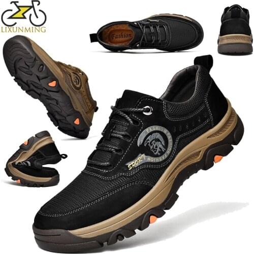 New High-grade Leather Wear-resistant Hiking Shoes Non-slip Soles Breathable Mens Training Shoes Fashion Lace-up Sneakers