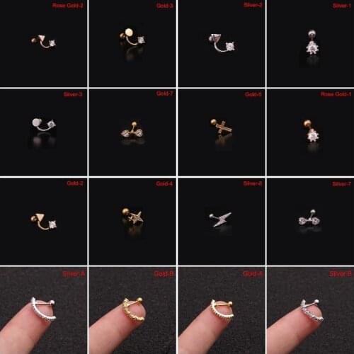 New Floral Star Heart Cross Flower Crown Bar Cartilage Piercing Stud Helix Piercing Cartilage Earring Conch Rook Tragus Stud