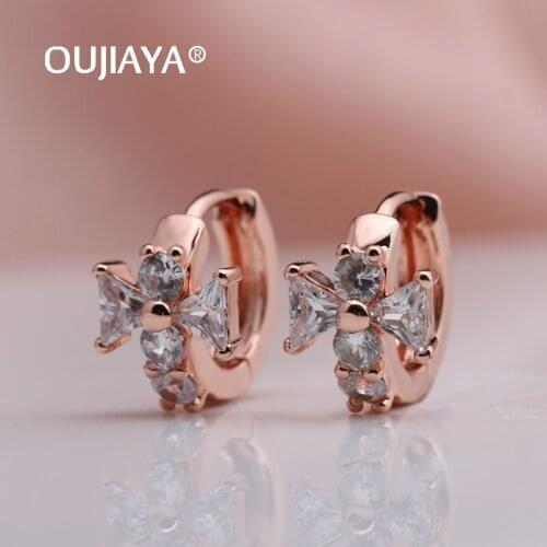 OUJIAYA Women bows 585 Rose Gold Drop Earrings Jewelry Fashion New Natural Zircon Dangle Earrings Vintage girls Christmas A168