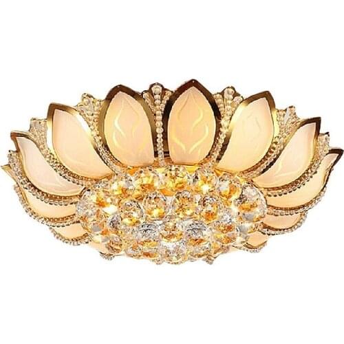 Lotus Flower Modern Ceiling Light With Glass Lampshade Gold Ceiling Lamp for Living Room Bedroom lamparas de techo abajur WF1111