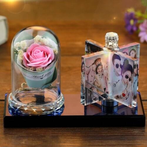 Personalized Photo Frame Custom Photo Gift Valentines Day Mothers Day Gift Baby Photo Frame with Flower and Light