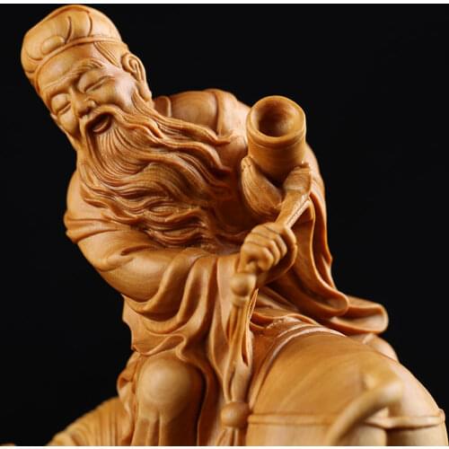 Boxwood 15CM Zhang Guolao Sculpture Wood Chinese Mythological Figures Eight Immortals God Home Decor