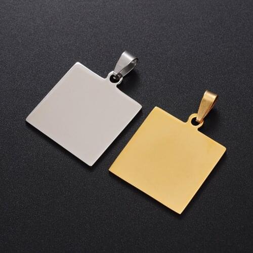 Silver Color/Golden Stainless Steel Blank Square Pendant For Engrave Metal Tag Mirror Polished Wholesale 10pcs