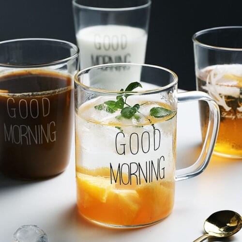 Nordic Good Morning Letters Black White Transparent Milk Glass Coffee Mugs Creative Clear Tea Drinks Cup Dessert Kitchenware