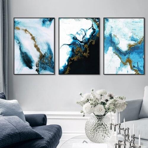 Modern Abstract Marble Texture Ocean Flow Painting Nordic Poster Wall Art Print Luxury Canvas Picture Home Decor For Living Room