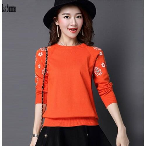 New Fashion 2020 Women Autumn Winter Embroidery Flower Sweater Pullovers Casual Warm Female Knitted Sweaters Pullover Lady