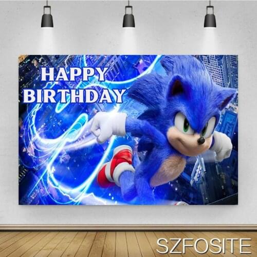 Red Running Shoes Blue Hedgehog Galloping Background Boy Birthday Party Decoration Photography Studio Picture KIDS Room Backdrop