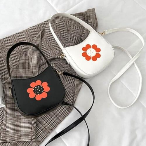 Women Fashion Flower Printing PU Leather Shoulder Crossbody Bags Ladies Simple Small Handbags Solid Color Casual Messenger Bags