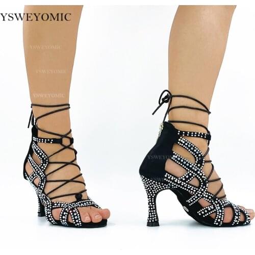 2020 Winter Indoor Soft Insole Rhinestones Dance Boot High Quality Customized Color Bachata Salsa Ballroom Dance Shoes For Girls