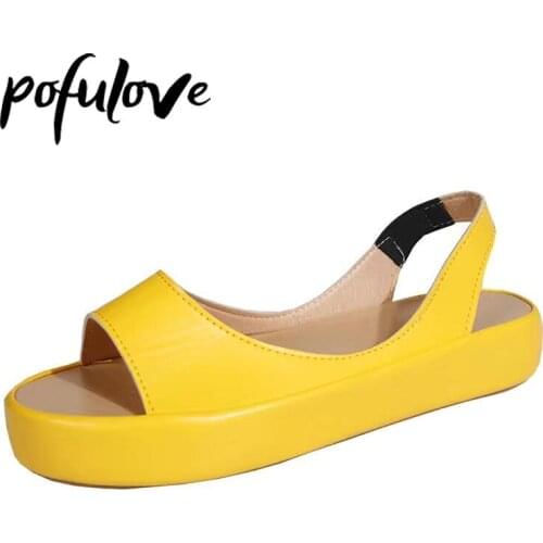 Pofulove PU Leatehr Jelly Sandlas Thick Sole Casual Peep Toe Summer Fashion Beach Shoes Outdoor Slippers Plus Size Sandals 35-43