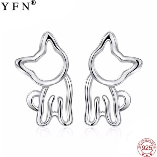 YFN Earrings 925 Sterling Silver Earring Lovely Cat 925 Stud Earrings Fashion Jewelry Women Gifts 925 Silver Jewelry Girl‘s Gift