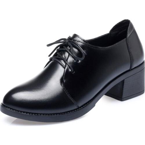 2020 New Lace-up Spring Shoes Women High Heeled Shoes Comfort Soft Non-slip Women Genuine Leather Shoes Casual Shoes Large Size