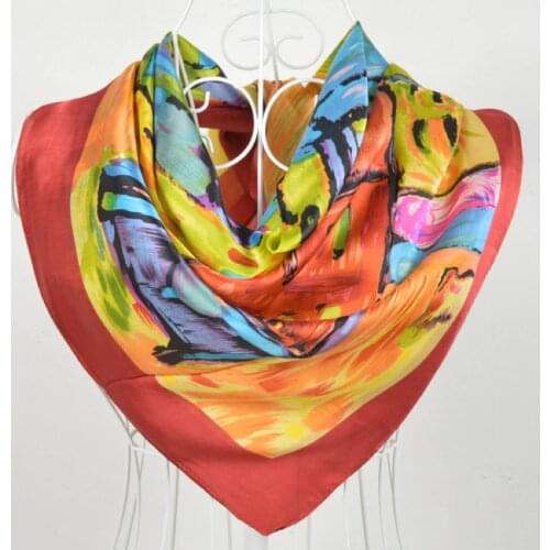 Winter Dark Red House Pattern 100% Mulberry Silk Scarf Shawl,90*90cm Hot Sale Scarves Printed,100% Silk Crepe Satin Scarf