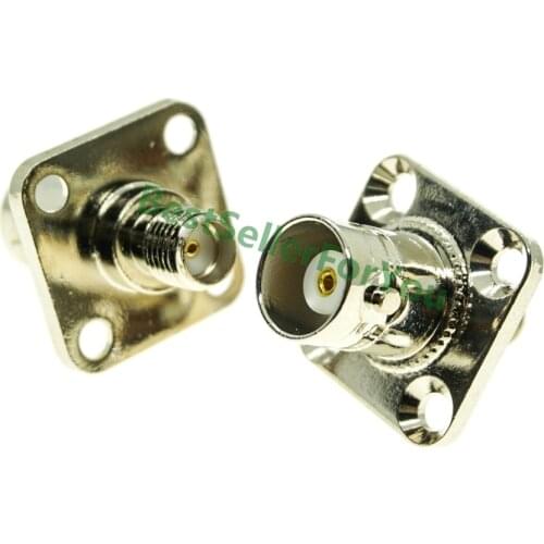1Pcs Connector BNC Female To SMA Jack Flange Panel Mount Connector F/F RF Adapter Nickel Plated