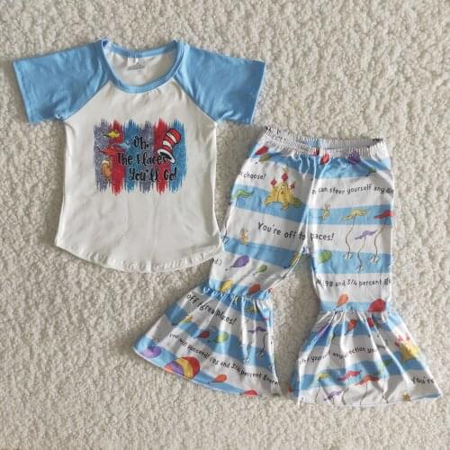 2PCS Lovely Clothing-set outfits Baby toddler girls fashion Printed short sleeve bell bottoms childrens boutique set