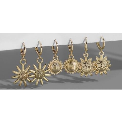 2021 New Design Plant Cactus Sunflower Pendant Earrings for Women Trendy Small Gold Hoop Earrings Huggie Fashion Jewelry