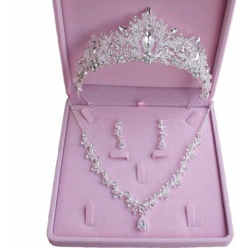 3A Zircon Bridal Crown Three-piece Set Rhinestone Wedding Necklace Earrings Set Wedding Jewelry Sets HQ0225