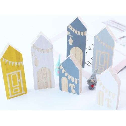 3pcs/set INS Nordic Wooden House Block Ornaments Baby Kids Room Decoration Wood Building Blocks Toys Nursery Decor Gifts Props