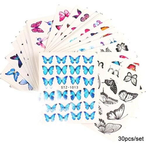 27RC 30 Sheets Butterfly Nail Art Stickers Nail Art Water Transfer Sticker with Butterfly Flower Patterns Manicure Tips Nail