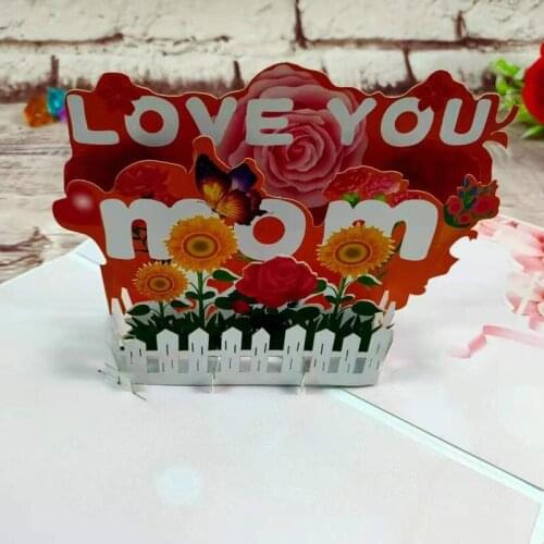 3D Handmade Multy Flower Garden LOVE YOU MOM Paper Greeting Cards PostCard Thanksgiving Mothers Day Grandma Gift