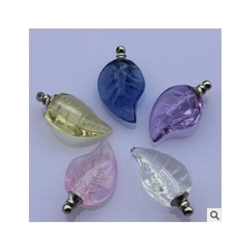 50pcs/lot SCREW CAP crystal Leaves Vial Pendant DIY oil SCREW CAP perfume bottle Rice wishing glass bottle jewelry necklace