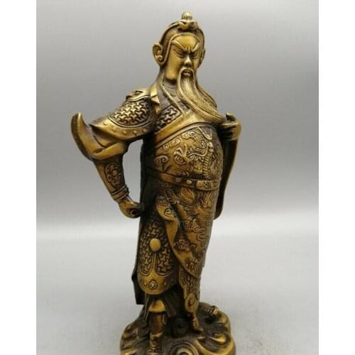 8.66"Collection Chinese brass Handmade Guan Gong Guan Yu statue Figurines