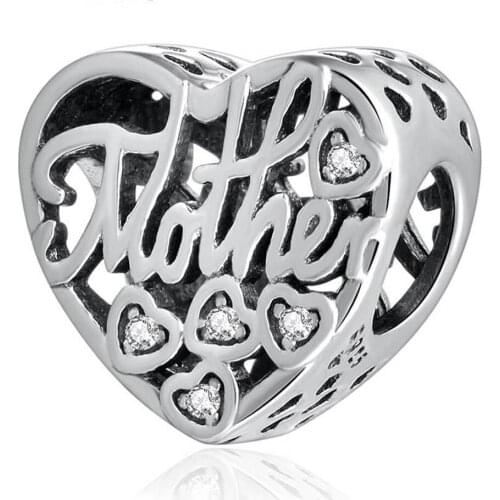 Authentic S925 Bead DIY Jewelry Mother & Son Bond Charm fit Lady Bracelet Bangle Girl Gift Clear CZ