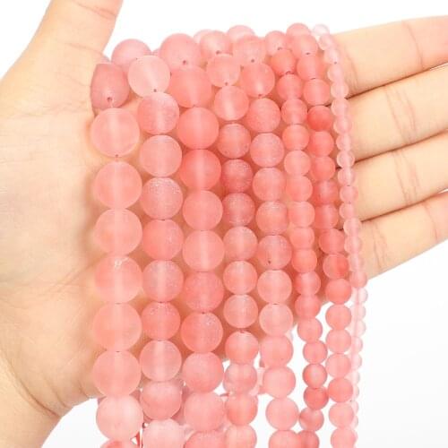 Natural Stone Beads Frosted Watermelon Red Agate Round Loose Beads for Jewelry Making Needlework Bracelet DIY 4-12 MM