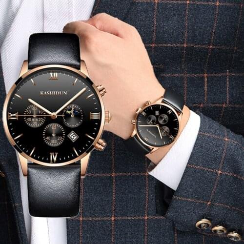 2021 New Mens Watches Top Brand Leather Chronograph Waterproof Sport Automatic Date Quartz Watch For Men Relogio Masculino
