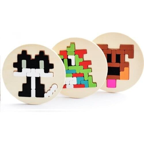 Wooden Cartoon Brain Agent Pixel Building Blocks Puzzle Discs
