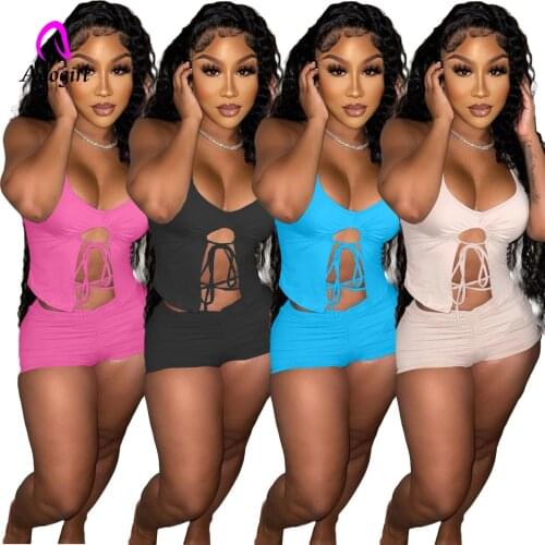 Fitness Women 2 Piece Set Sleeveless Crop Tank Top + High Waist Skinny Biker Shorts Sexy V Neck Club Party Outfits Activewear