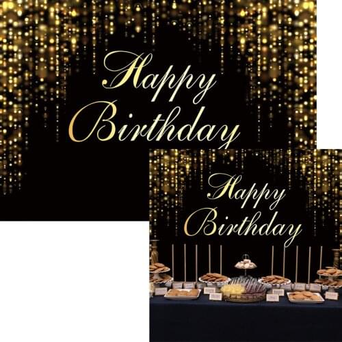 Happy Birthday Backdrop Adults Kids Baby Teens Portrait Photo Studio Background Black Gold Glitter Bokeh Backdrops Party Banner