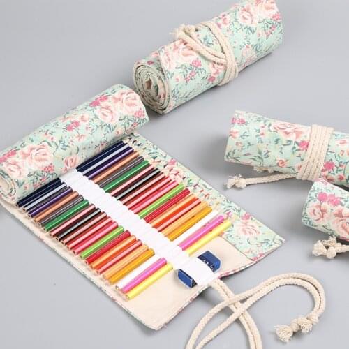 Pencil case 36/48/72 Holes kalemlik Canvas Wrap Roll Up Pencil Pen Bag Holder Case Storage Pouch Portable School Office Supplies