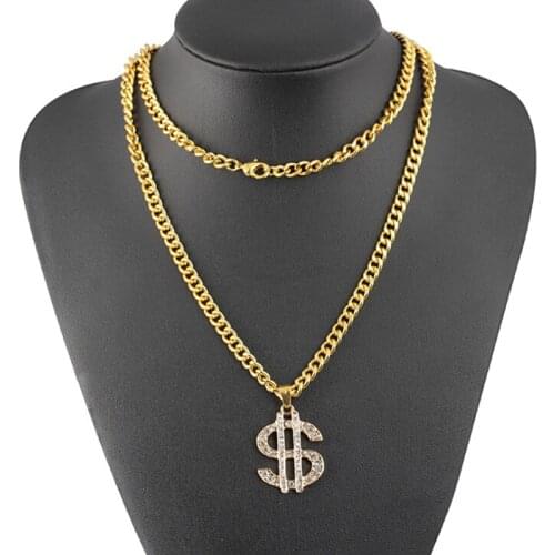 Crystal Dollar Sign Pendant Necklace Gangster Pimp Hip Hop fashion Chain