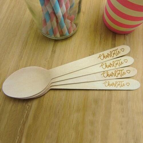 Customized Personalized Baby Shower Party Wooden Dessert Ice Cream Spoon First Birthday Gift Wedding Spoon Favor