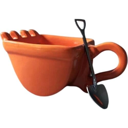 P15D Excavator Bucket Coffee Mug, 330ml Creative Construction Machine Excavator Bucket Cup with Digger Spoon, Whiskey Ashtray